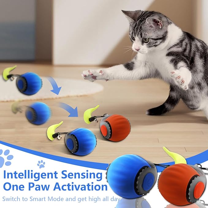 Interactive Cat Toy Balls, 2025 New Automatic Moving Smart Cat Toy Ball, Interactive Pet Toy for Cats, Dogs Indoor, Automatic Rolling Pet Toy(Blue + Orange - 2pcs)