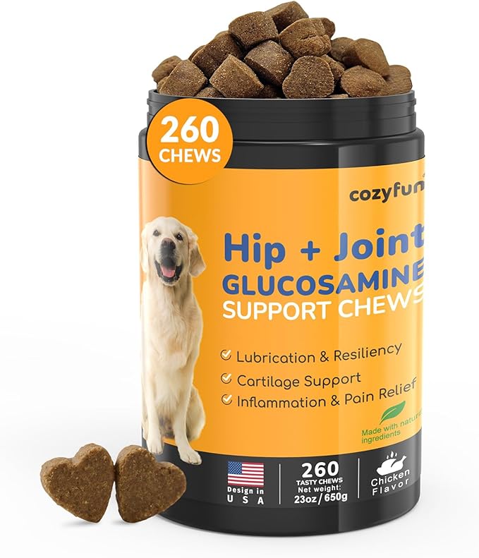 Glucosamine for Dogs - 260Ct Hip and Joint Supplement Chews, Chondroitin Joint Supplement for Dog, USA Lab Formula with Probiotics, Natural Support for Dogs