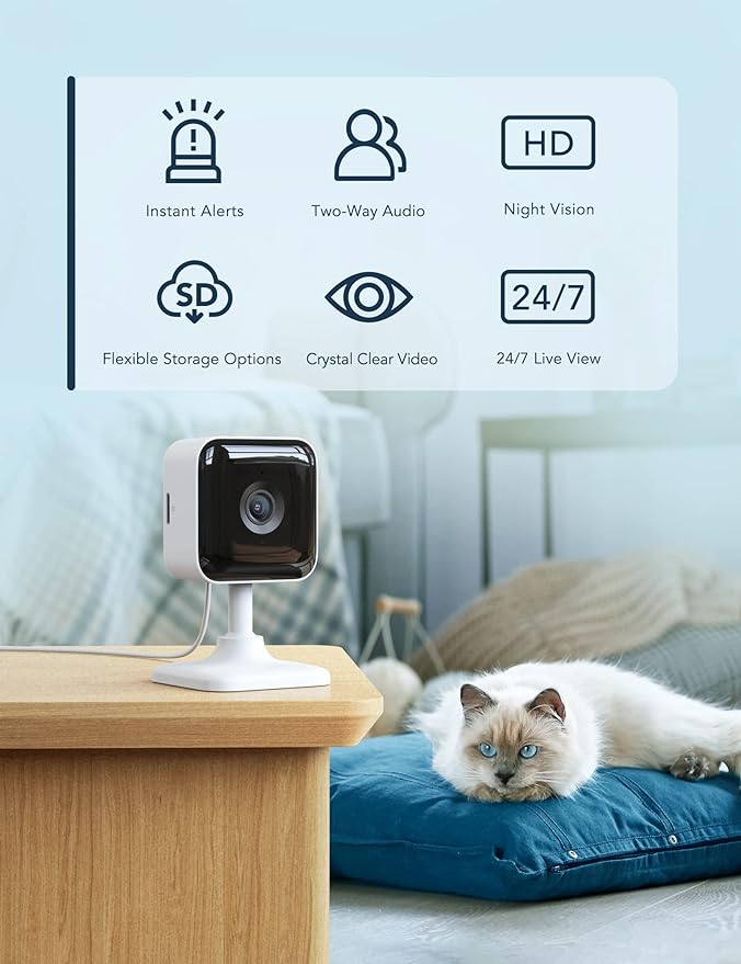 GNCC Indoor Security Camera Dog Camera 1080P Motion Detection, Cameras for Home Security with 2-Way Audio Siren, Night Vision, Cloud & SD Card Storage, Works w/Alexa & Google Home, 2.4G WiFi(only), C2