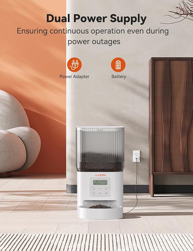 WOPET Automatic Cat Feeder, 4L Automatic Dog Feeder with 180-Day Battery Life, Programmable Cat Food Dispenser with Stainless Steel Bowl,1-6 Meals Per Day