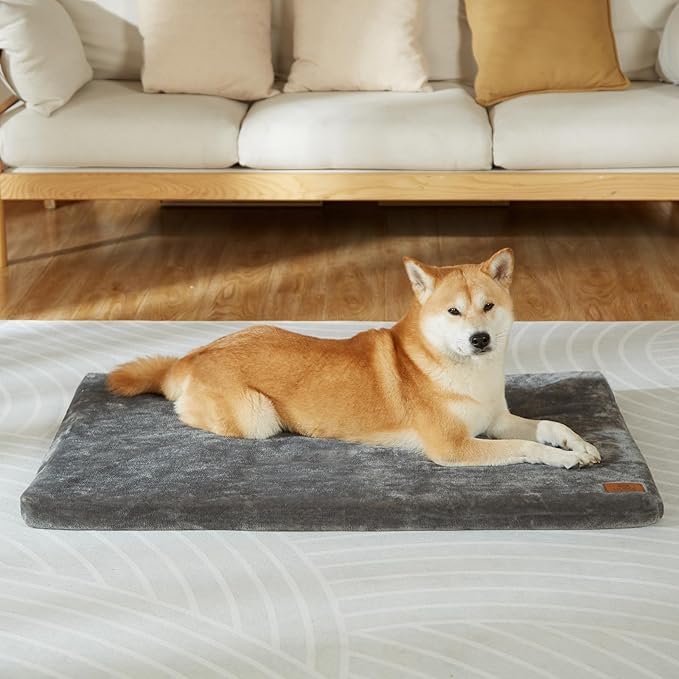 Dog Crate Pad - Dog Bed Large Sized Dogs with Removable Washable Cover and Waterproof Lining - Memory Foam Pet Bed for Crate - Reversible Kennel Mat (Cool & Warm), 36-inch, Grey