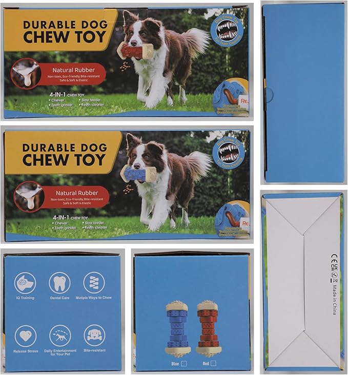 Pceotllar Indestructible Dog Chew Toys, Interactive Puzzle Toys with Beef Flavor, Safe Rubber for Aggressive Chewers - Large, Medium, Small Dogs - Green