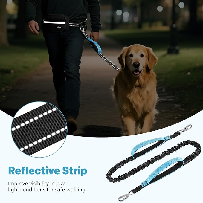 Hands Free Dog Leash, Shock Absorbing Waist Leash for Dog Walking, Jogging, Hiking, Adjustable Waist Belt with Fanny Pack & Handle, Reflective Pet Running Belt for Small, Medium, Large Dogs