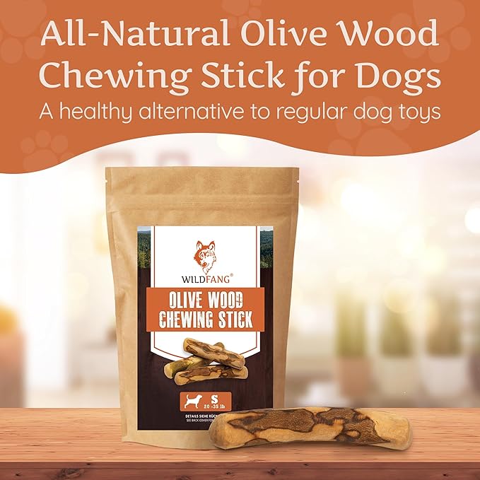 Wildfang® Olive Wood Chewing Sticks for Dogs, Large - Tough Chew Toys for Aggressive Chewers, Puppy Chew Toys for Teething, Training for Chewing Muscles, Olive Wood Stick for Dog (Under 33lbs), 3pack
