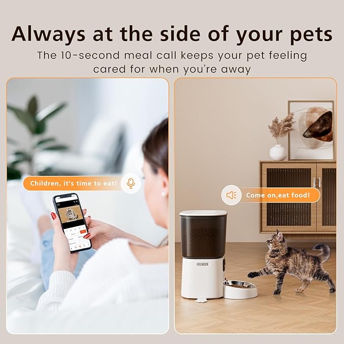 Automatic Cat Feeder with Camera, 4L WiFi Smart Pet Feeder with APP Control, 1080P HD Video, Night Vision,Voice Call, Motion Detection, Dual Power Supply, Stainless Steel Bowl,Supports 5GHz/2.4GHz