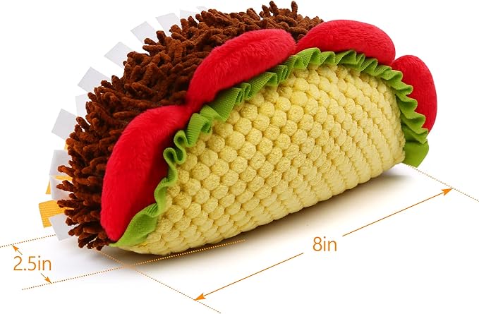 Prime Pets Plush Taco Dog Toy, Dog Squeaky Toys, Food Shaped Pet Toy for Small Medium Large Dogs, Stuffed Puppy Chew Toys