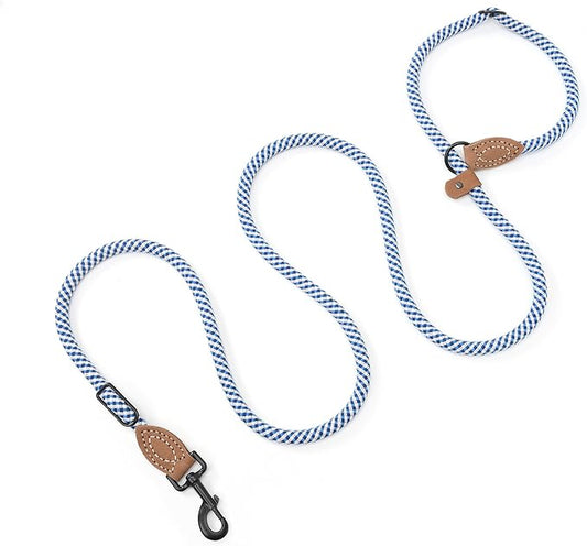 Mile High Life Hands Free Dog Leash, Crossbody Waist Leash with Genuine Leather Connection, Multifunctional Adjustable Slip Lead for Dog Walking Running (Blue Gray, 7FT)