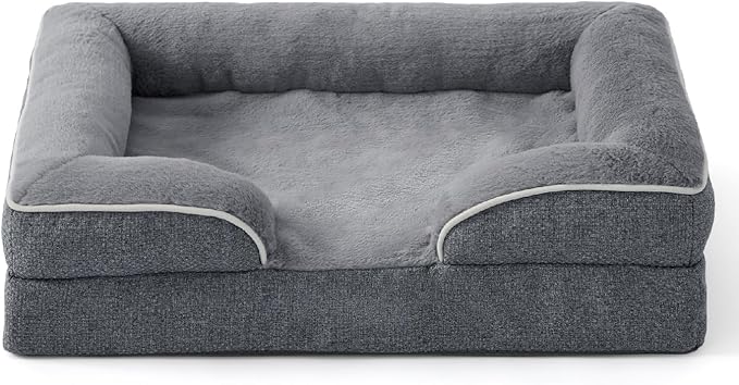 Made4Pets Orthopedic Dog Bed for Small Dogs, Supportive Foam Small Pet Bed Sofa with Washable Removable Cover, Waterproof Dog Couch Bed, Non-Slip Bottom and Egg-Crate Foam, Grey