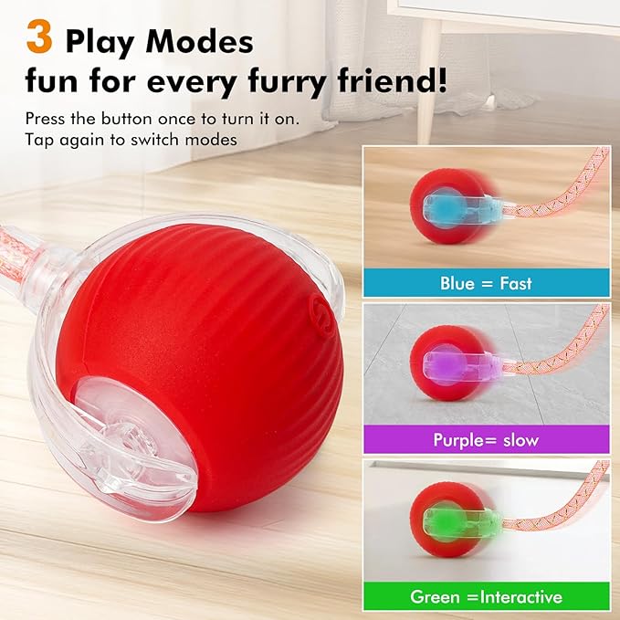 3 Packs Speed Tail 2.0 Interactive Cat Toys for Indoor Cats, Automatic Moving Cat Toy with Elastic Mesh Tail, Rechargeable Cats Ball for Enrichment Exercise