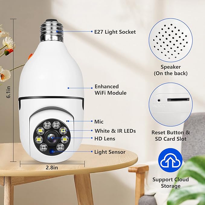 5G Light Bulb Security Camera WiFi Dual Band,360 Degree 1080P Wireless Indoor Full Color,Smart Dome Camera with Auto Tracking, Light Socket Surveillance PTZ Camera