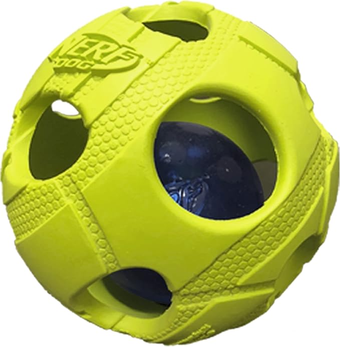 Nerf Dog Bash Ball Dog Toy with Interactive LED, Lightweight, Durable and Water Resistant, 3.5 Inches, for Medium/Large Breeds, Single Unit, Green