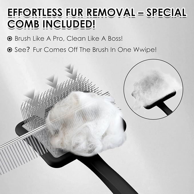 Large Slicker Brush for Dogs - 3PC Pet Grooming Kit - Undercoat Rake & Stainless Comb | Long Pins Remove Mats on Poodles, Golden, Labradoodles | Thick Coat Deshedder for Dogs, Cats, Black