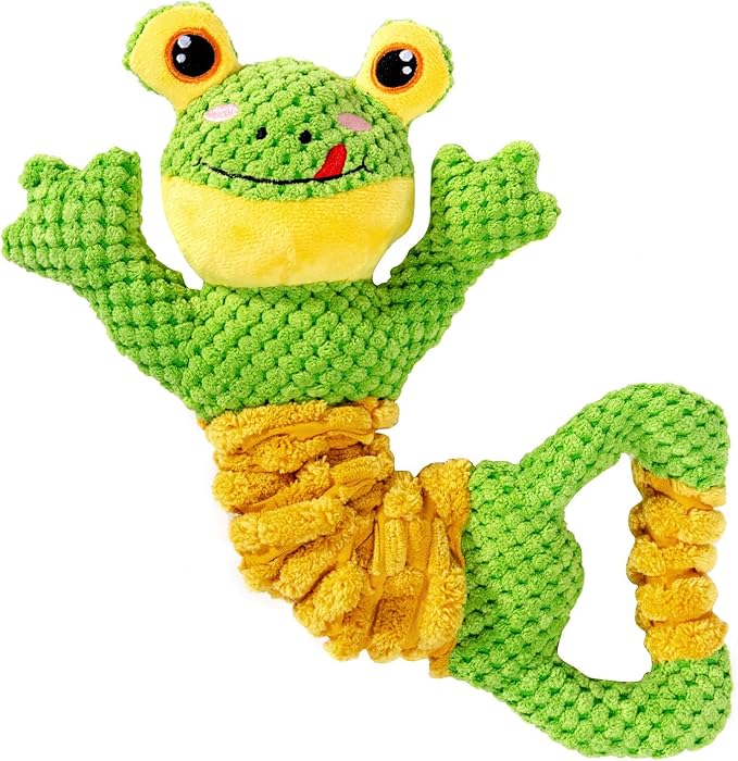 Dog Tug Toy, Durable Dog Toys Large Breed, Tug of War Dog Squeaky Toy, Stuffed Plush Dog Toys with Crinkle Paper for Small, Middle, and Big Dogs(Tug of War Series, Frog)