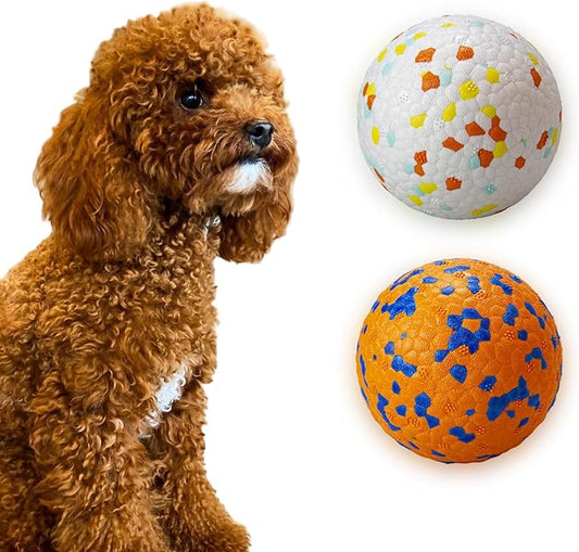 Dog Tennis Balls for Aggressive Chewers, Indestructible Dog Balls for Fetch Game, Durable Bouncy Lightweight Floating Toys (1 White + 1 Orange, Small (2.5" Diameter))