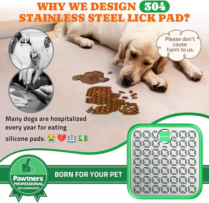 Stainless Steel Large Lick Mat: Dog Lick Mats for Large Dogs, Cat Licking Pads for Crate Boredom & Anxiety Reduce, Slow Feeding, Cat Slow Feeder Mat with a Spatula, Scrubbing Brush, Green