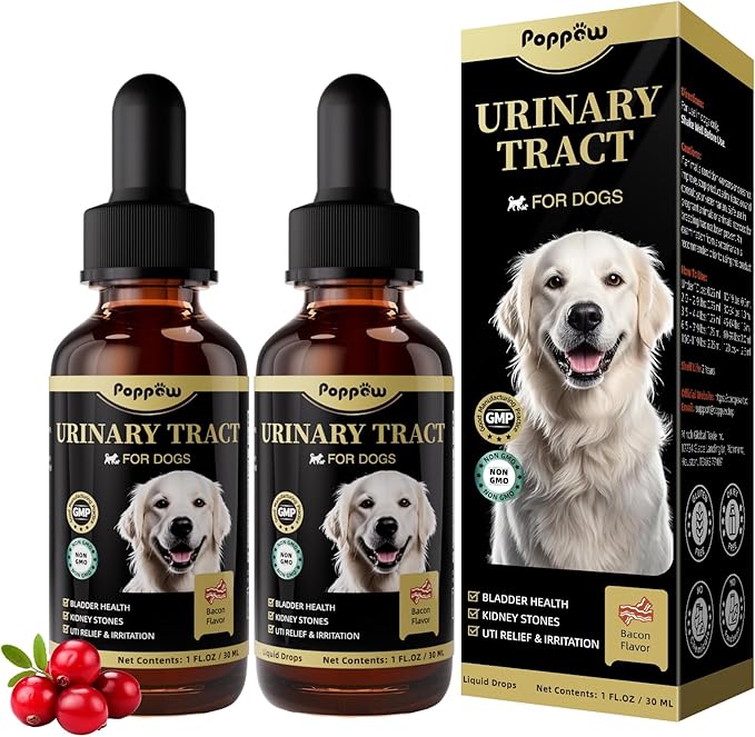 (2 Pack) Poppaw Dog UTI Treatment & Urinary Tract Support, High Cranberry Extract, 9-in-1 Natural Herbal, Vitamin B6 for Urine pH Balance, Bladder & Kidney Function, Bacon Flavor, 2 OZ