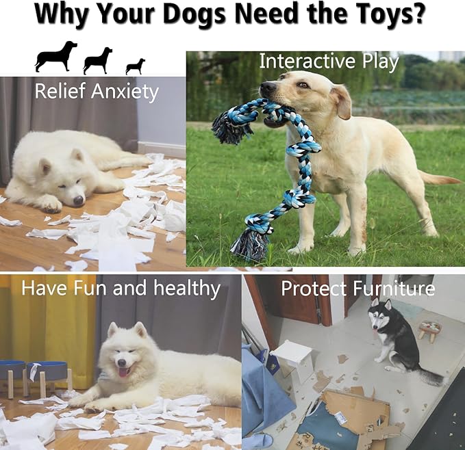 Dog Rope Toys for Large Dogs Aggressive Chewers, Dog Chew Toys for Large Breed Indestructible, Heavy Duty Tough 3 Feet 5 Knots Dog Toy, Sturdy Rope toy for Dogs Tug of War Dog Toy Teeth Cleaning