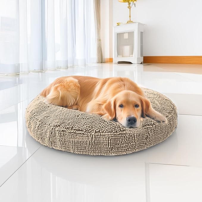 Muddy Mat® Cloud K-9 Bed for Dogs & Cats, Soft & Relaxing Donut Dog Bed, Chenille Material, Removable Cover, Washable & Dryer Safe–Beige Large(40'x40')