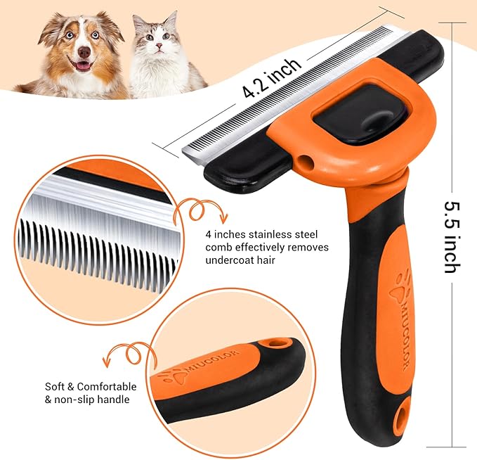MIU COLOR Pet Grooming Brush, Deshedding Tool for Dogs & Cats, Effectively Reduces Shedding by up to 95% for Short Medium and Long Pet Hair, Orange