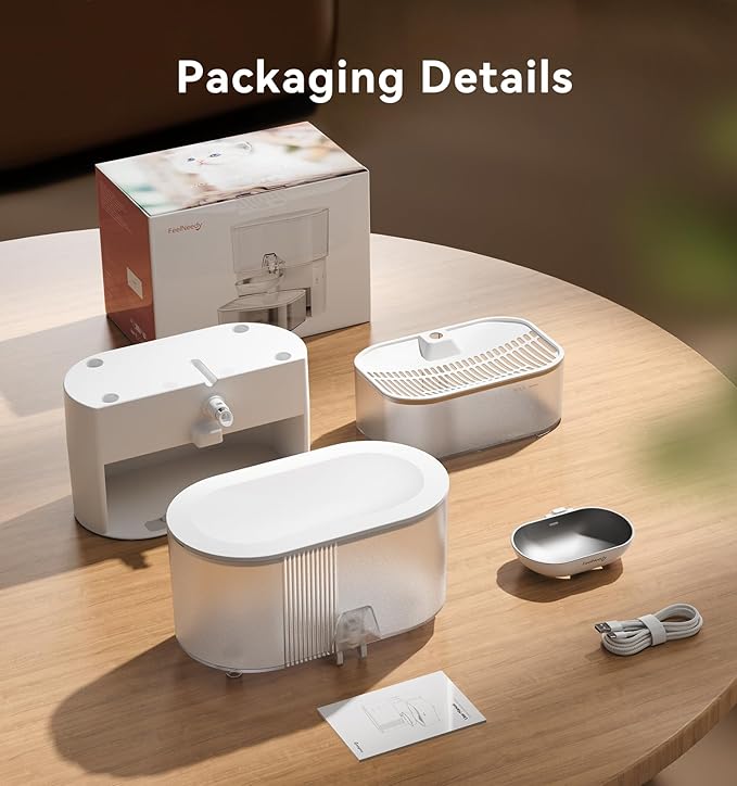 Wireless Cat Water Fountain No Filters, Wastewater Separation, FEELNEEDY Stainless Steel Bowl, 3.5L Pet Water Fountain for Cats & Dogs Dispenser, White