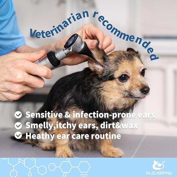 Tris Flush Cat & Dog Ear Cleaner - Dog Ear Infection Treatment with PHMB, Removes Wax, Odo, Gentle & Hypoallergenic, with 20 Cotton Qtips, 4 Fl oz