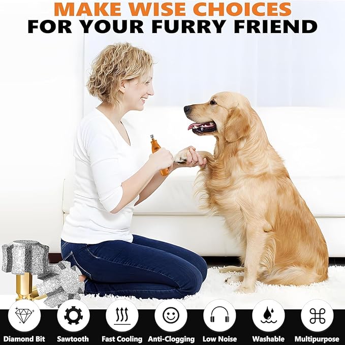 LENONG Fast Cooling Dog Nail Grinder Head with 7-Grooves, Anti-Clogging Diamond Pet Nail Grinder Replacement Bit with Steel Brush for Casfuy and Most Brands (1pcs 80#)