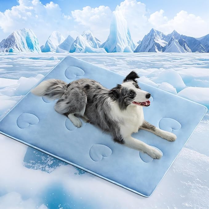 Cooling Blanket for Dogs, Lightweight & Durable Dog Cooling Mat, Q-MAX>0.45 Soft Breathable Pets Comforter for Couch, Bed & Car Essential - Light Blue 25x40 Inches