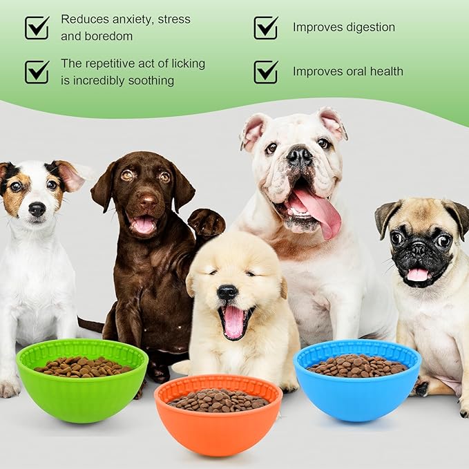 4 Pcs Dog Lick Bowl Wobble Silicone Dog Slow Feeder Bowl Lick Mat Interactive Toy Enrichment Feeder for Cat Pet Oral Health for Boredom Anxiety Relief, Calming, 4 Colors