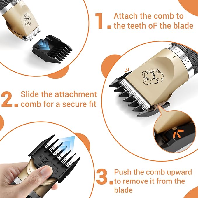 Rechargeable Cordless Dogs Cats Horse Grooming Clippers - Professional Pet Hair Clippers with Comb Guides for Dogs Cats Horses and Other House Animals Pet Grooming Kit