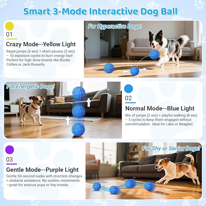 Self-Moving Dog Ball Interactive Dog Toy with Automatic Rolling, Bouncing & Vibration to Keep Dogs Entertained Chew-Proof & Waterproof for Small/Medium Breeds, O18-Blue