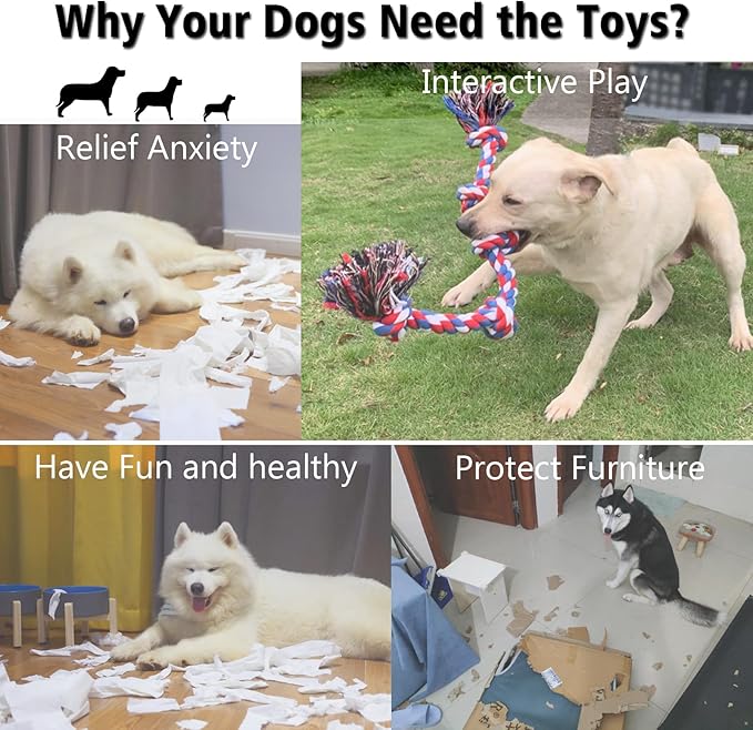 Dog Rope Toys for Large Dogs Aggressive Chewers, Dog Chew Toys for Large Breed Indestructible, Heavy Duty Tough 3 Feet 5 Knots Dog Toy, Sturdy Rope toy for Dogs Tug of War Dog Toy Teeth Cleaning