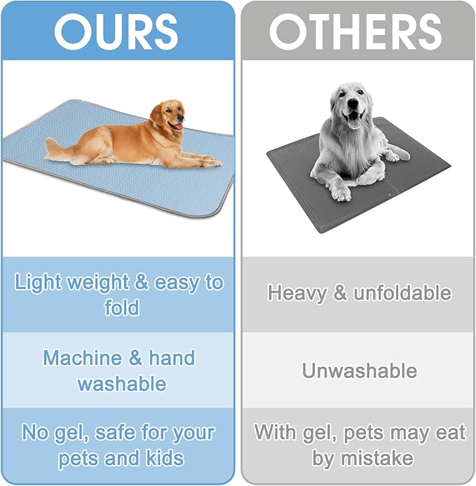 Summer Dog Cooling Mat Washable Ice Silk Self Cool Pad for Small Dogs and Cats, 27x22in Pet Sleeping Pad for Crate, Bed, Indoor & Outdoor Floor, Car Seats