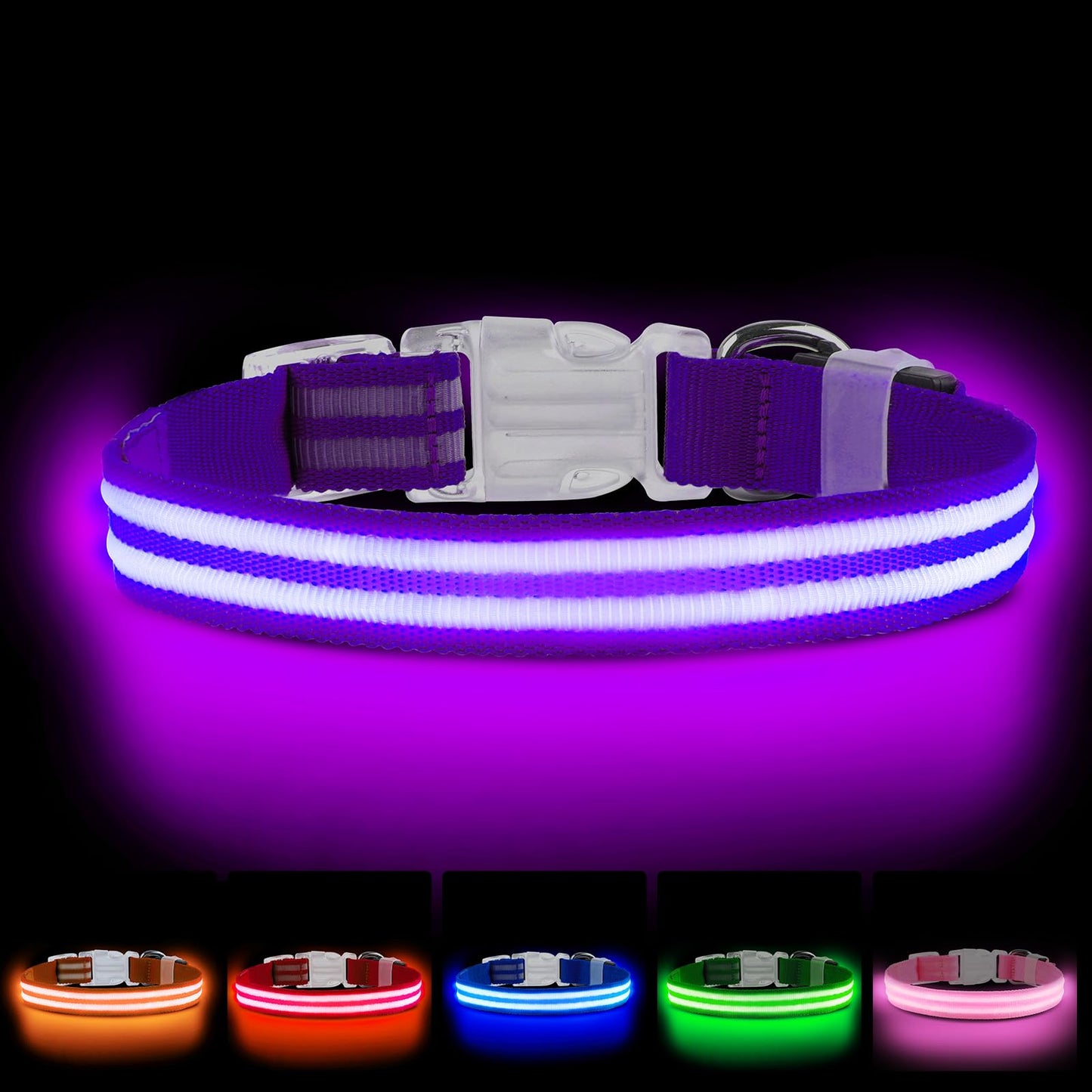LED Dog Collar, USB Rechargeable Light Up Dog Collar, Adjustable Glowing Dog Collars, Comfortable Soft Collar for Small, Medium, Large Dogs Night Walking-Purple S