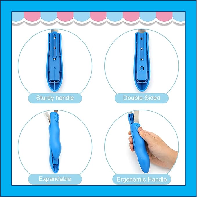 RQG Dual-Sided Shedding Blade,Grooming Blade,Animal Hair Brush with Stainless Steel Blade for All Dog/Cat/Horse/Cattle Coat Types- Short and Long Hair Coats- Soft Touch Grip (Single loop+double loops)