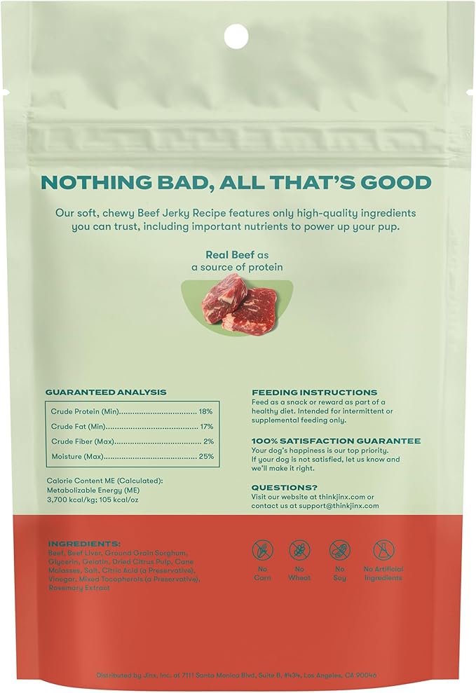 Jinx Beef Bites, Soft Jerky Dog Treats, Bite-Sized Snack, Low-Calorie and Packed with Flavor, Slow-Smoked Real Beef & Liver, No Fillers, 5oz, 6 Pack