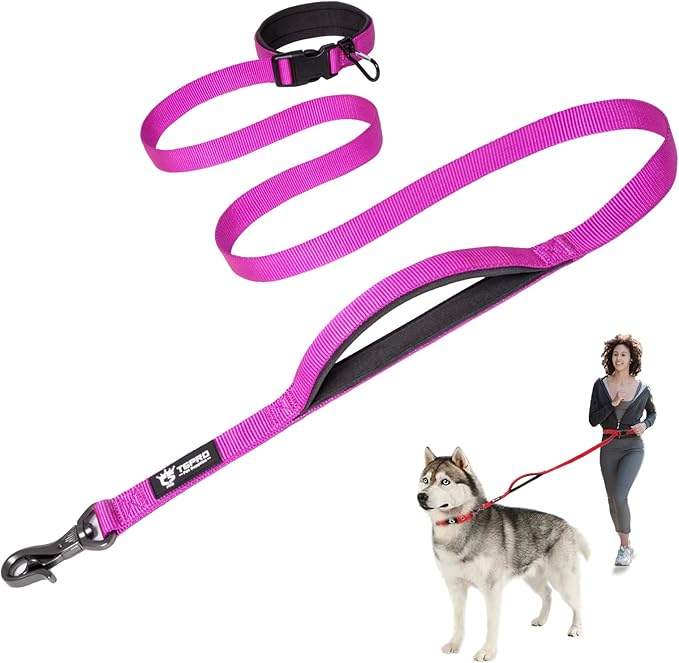 TSPRO Hands Free Dog Leash for Medium to Large Dogs, Adjustable Durable Leash with Comfortable Safety Padded Handle, Heavy Duty Metal Clasp for Walking, Running, Training (Purple)