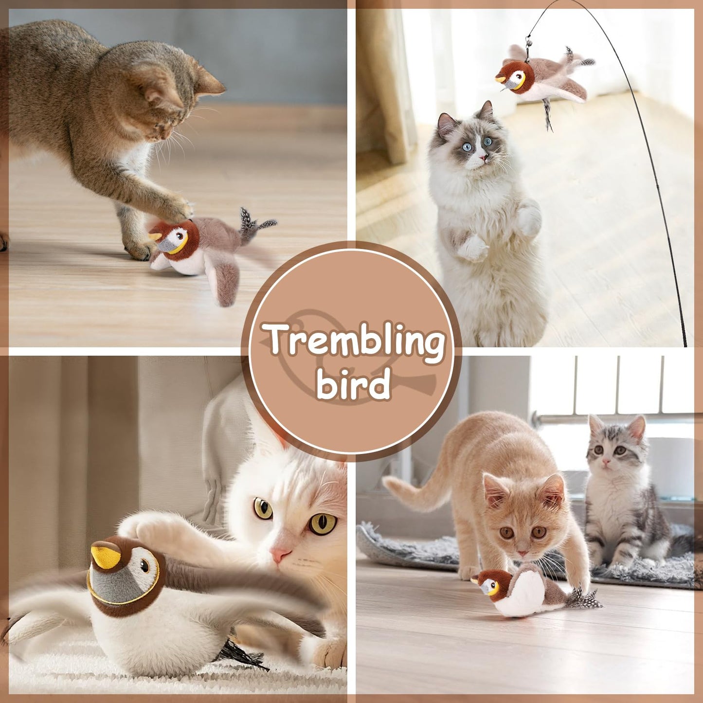 VINGVO Flapping Chirping Sparrow Cat Toys, USB Interactive Simulated Birds Toy for Cats Dogs Indoor with Flapping Swings, Electric Kitten Catnip Exercise Toys for Bored Outdoor Adult Pets Sport Tools
