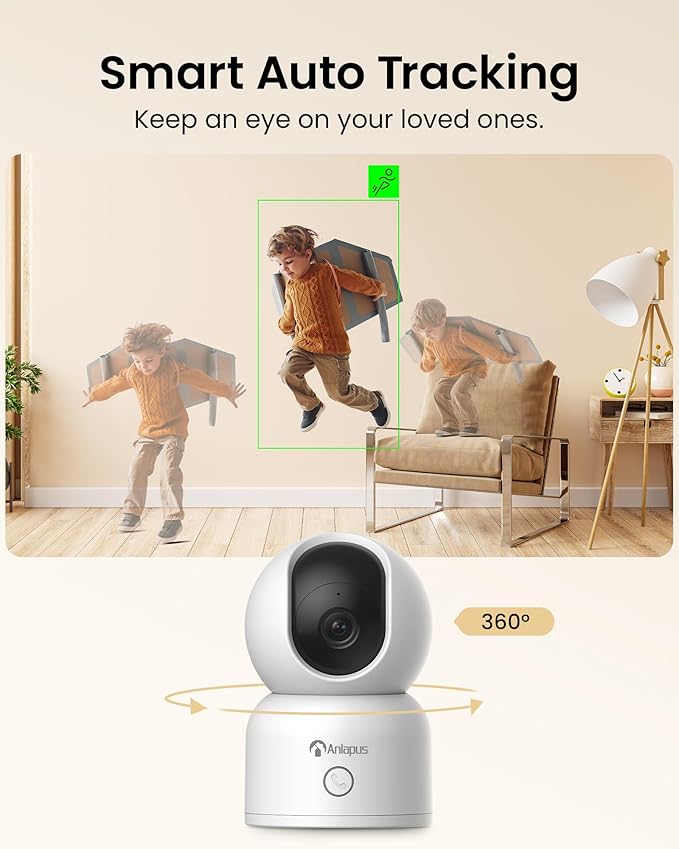 Anlapus 2 x 2MP Home Security Indoor Camera, C518 1080p Pan/Tilt WiFi Camera, 2.4/5 GHz 360° Plug-in Camera, Motion Detection, One-Touch Call, Auto Track, Night Vision (Memory Card Not Include)