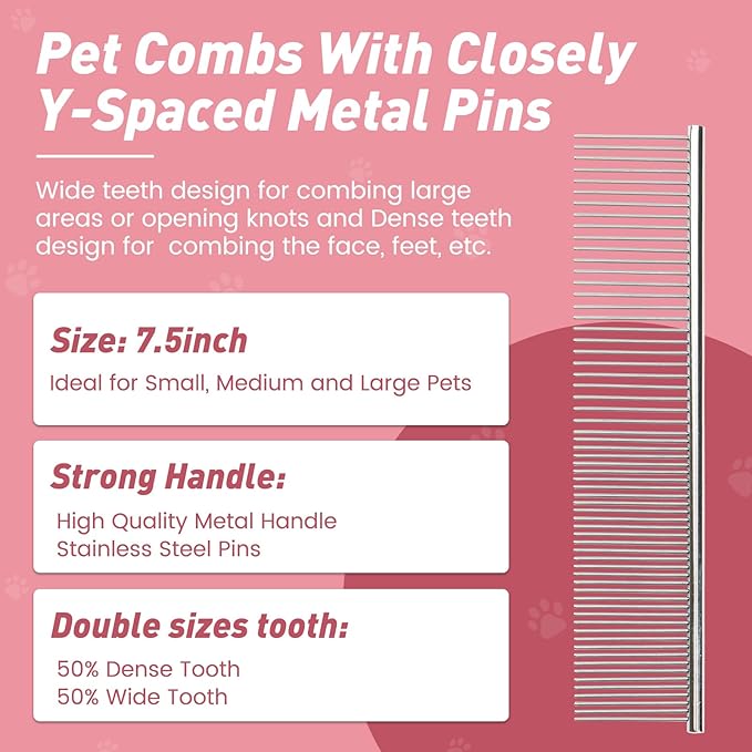 Pet Shower & Bath Supplies,Dog Shampoo Brush Set with Towel, Washing Gloves,Comb for Dogs and Cats (Pink)