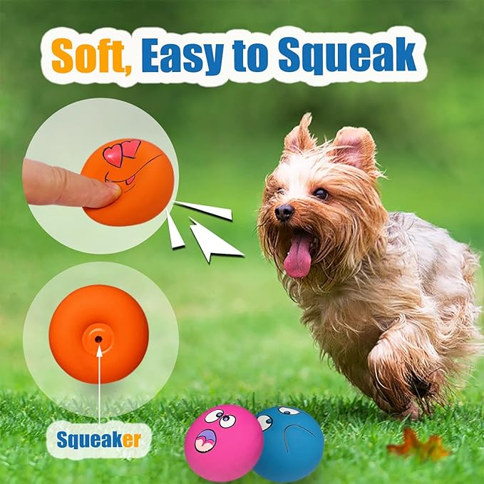 Latex Dog Squeaky Toys Rubber Soft Dog Toys Chewing Squeaky Toy Fetch Play Balls Toy for Puppy Small Pets 6pcs for Mini, Small Breeds, 2.28"*2.28"*1.30"
