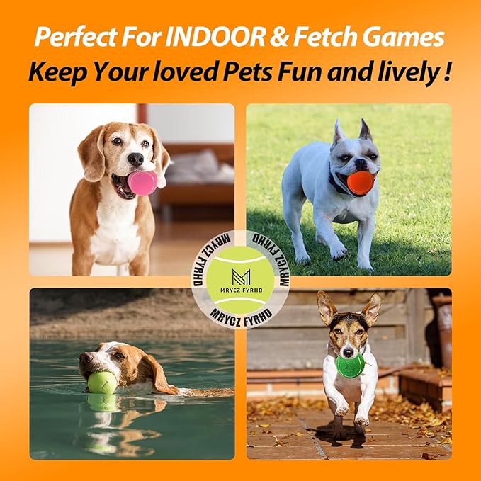 Tennis Ball Dog Toys 4 Pack - 4-Inch Durable and Safe Dog Ball, Sound Output from The Large Tennis Balls for Dogs with Mesh Bag, Perfect for Indoor and Outdoor Play