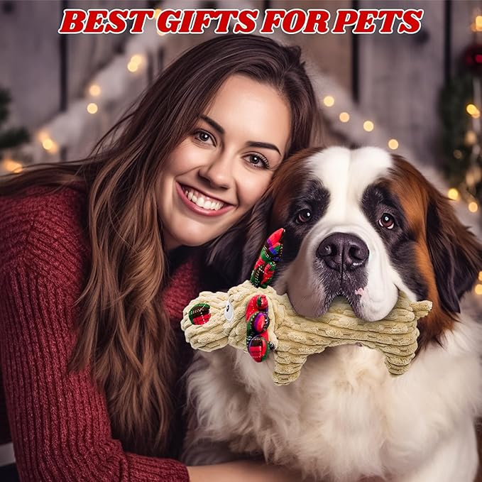 Dog Toys Squeaky Interactive Puppy Teething Chew Toy Stuffed PP Cotton Crinkle Sound Paper Tail,Deer Shape for Large Medium Small Breeds Indoor Outdoor Play