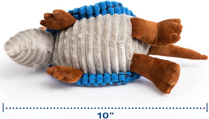 Hollypet Plush Dog Squeaky Toy Stuffed Armadillo Animal Pet Puppy Chew Toys with Clean Teeth for Small Medium Large All Breed Sizes Dogs, Blue, 8 in