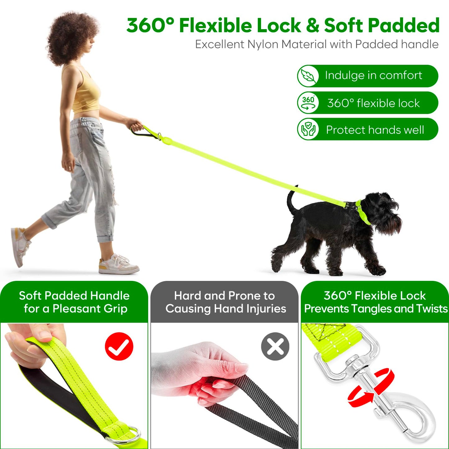 LED Dog Leash, Light Up Dog Leash 4 Ft Fully Illuminated USB Rechargeable Waterproof, Nylon Reflective Leashes with Padded Handle for Dogs Night Walking, Safety Glow in The Dark for Large Medium Pets