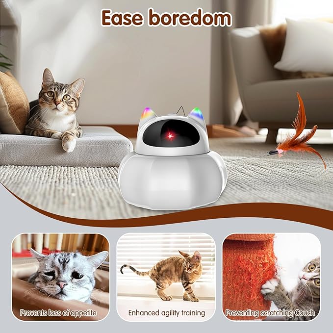 VIWIK 4 in 1 Cat Laser Toy Automatic, Interactive Cat Toys for Indoor Cats, Hide and Seek Kitten Wand Toy, USB Rechargeable Electronic Toys with Moving Feather, Cover for Bored Cats All Breeds