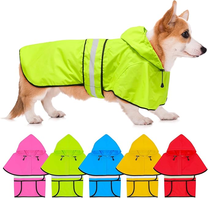 Hooded Dog Raincoat - Reflective Dog Rain Jacket Lightweight Waterproof Rain Coat for Small Medium Large Dogs (Small, Green)