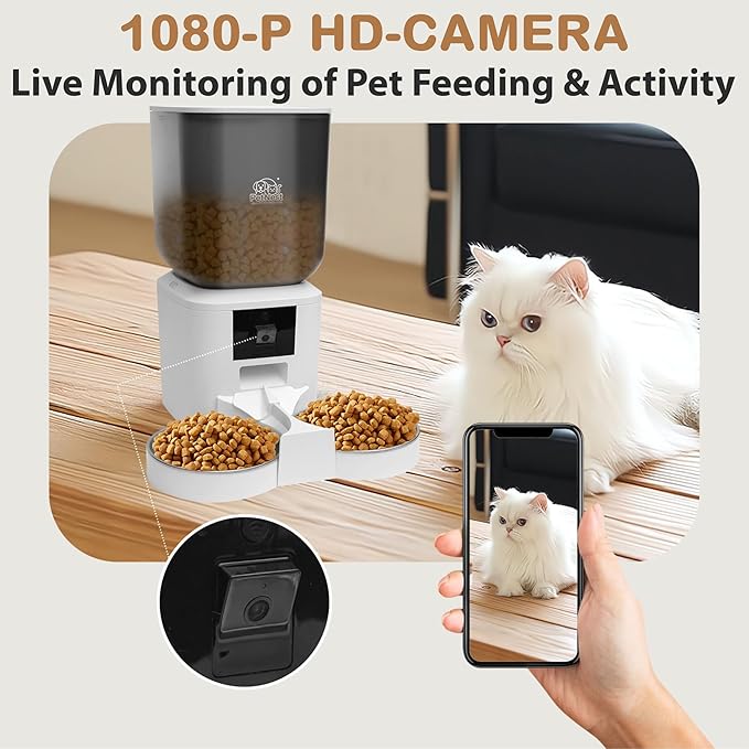 8L Automatic Cat Feeder with Camera – Automatic Dog Feeder Large Breed, Dual Bowl WiFi Cat Food Dispenser, Pet Food Dispenser with Tuya App Control, Night Vision, Voice Control, Timed Meals