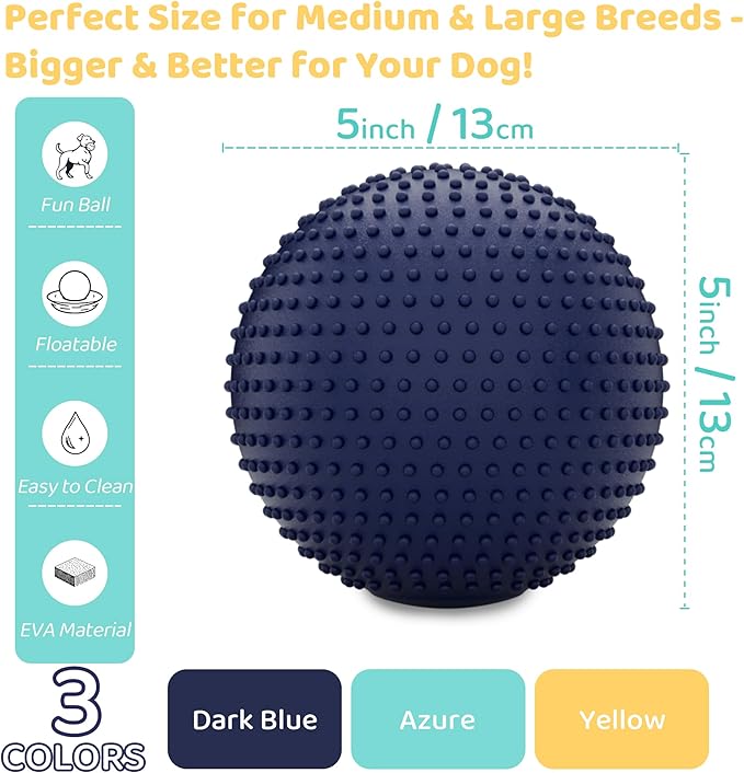 Dog Balls, EVA Dogs Toy Ball for Aggressive Chewers, 5 Inch Durable High Elasticity Interactive Ball for Training Dog Catch and Fetch, Floatable Toy for Medium and Large Dogs Puppies(Dark Blue)
