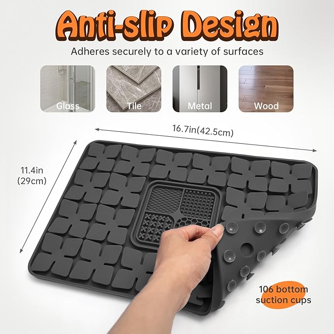 Lick Snuffle Mat for Dogs & Cats with Suction Cups, 2 in 1 Silicone Pet Food Mats Interactive Slow Feeder Licking Toy for Anxiety Relief, Upgraded Lick Mats for All Breeds (Grey, 16.7in x 11.4in)