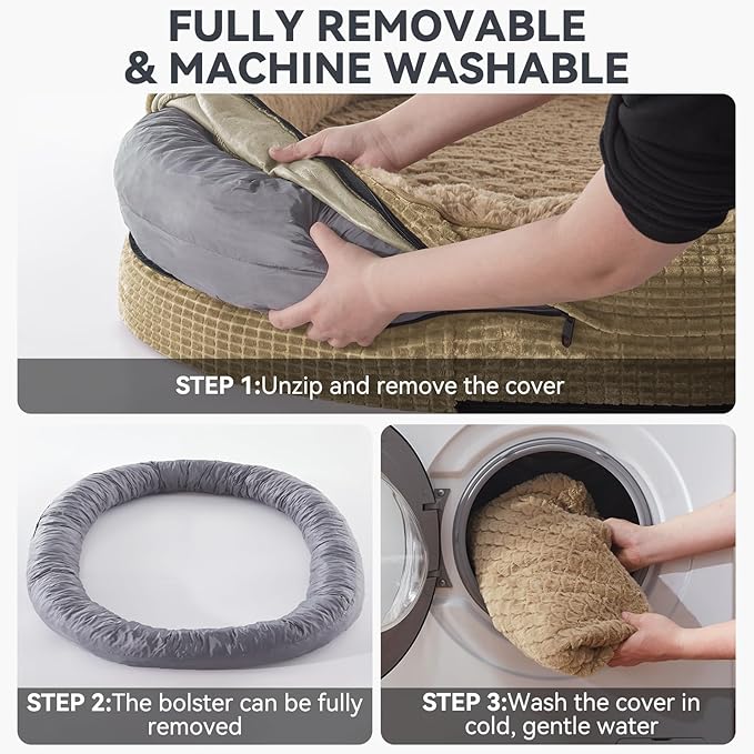 JOEJOY Orthopedic Dog Beds Large Sized Dog, Egg-Crate Memory Foam Pet Couch Bed with Bolster Sides, Waterproof Lining, Removable Washable Cover & Non-Slip Bottom, Light Brown